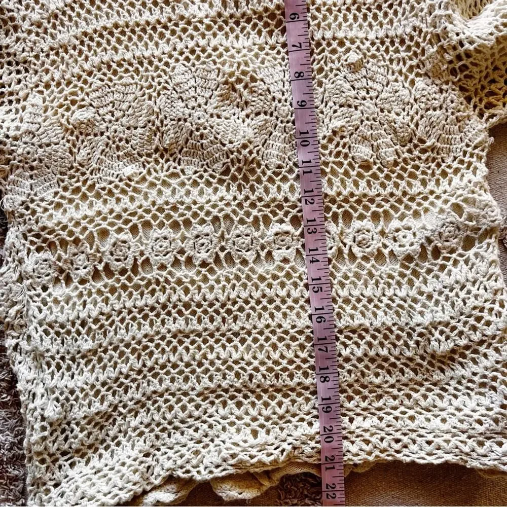 Vintage Willow Ridge Ivory Crochet Button Front Cardigan Medium Cottage Granny - Picture 9 of 10